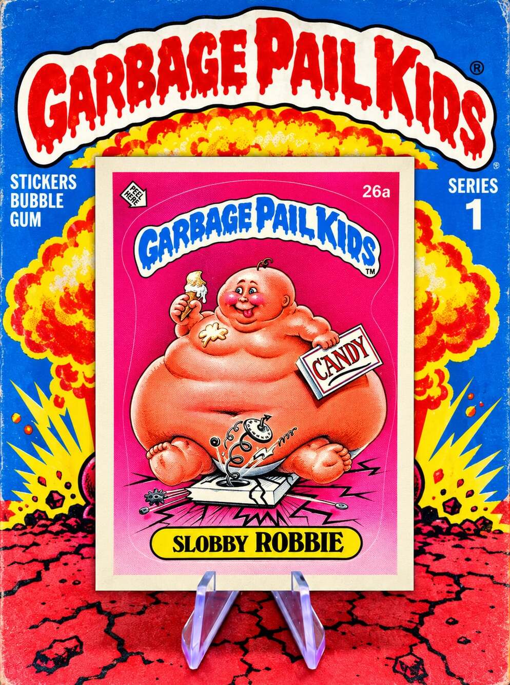 TRUE 1985 SERIES 1 TOPPS GARBAGE PAIL KIDS 26a SLOBBY ROBBIE STICKER CARD RARE!